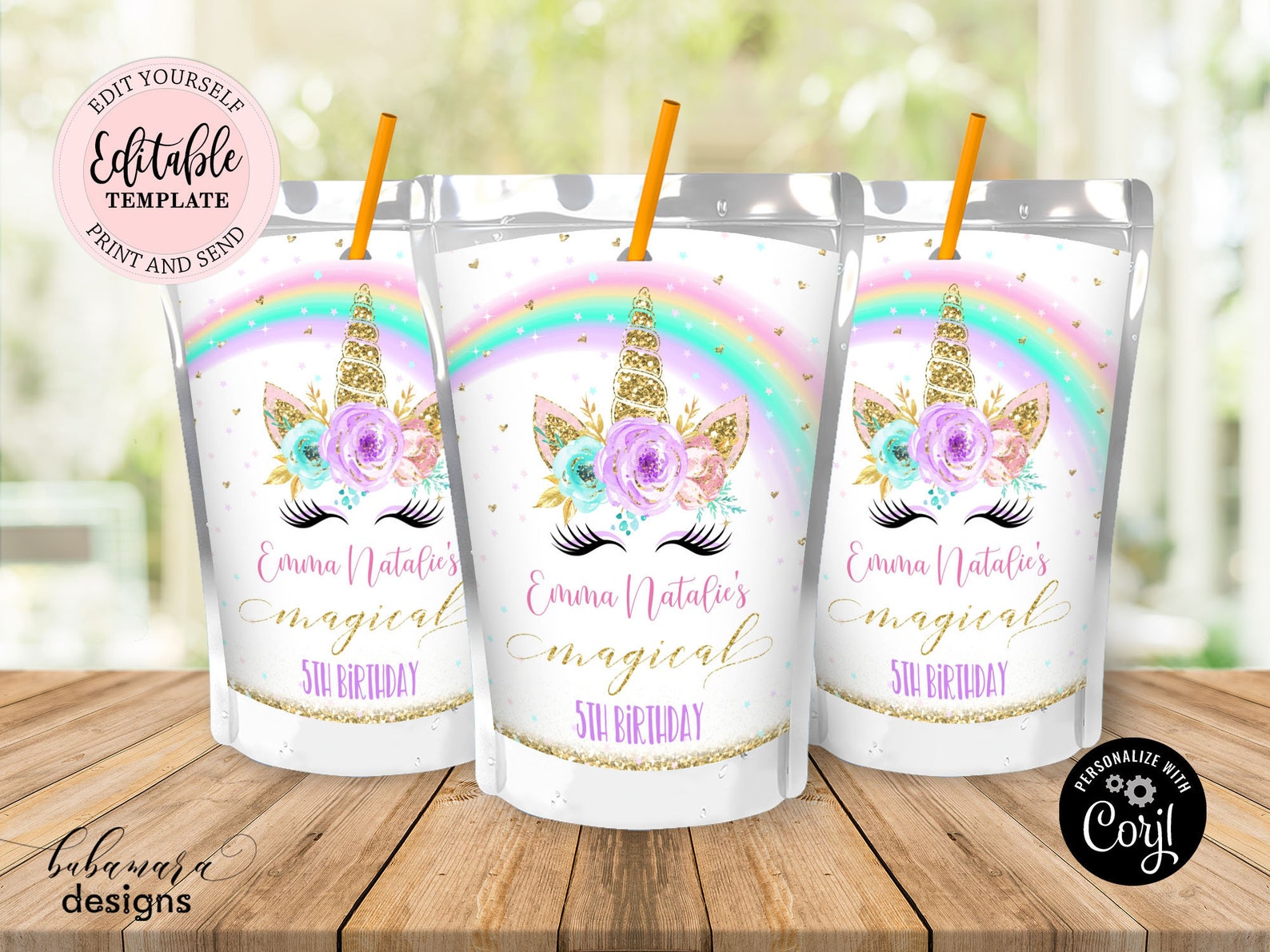 Editable Unicorn Juice Box Label Girls Unicorn Birthday Party Etsy