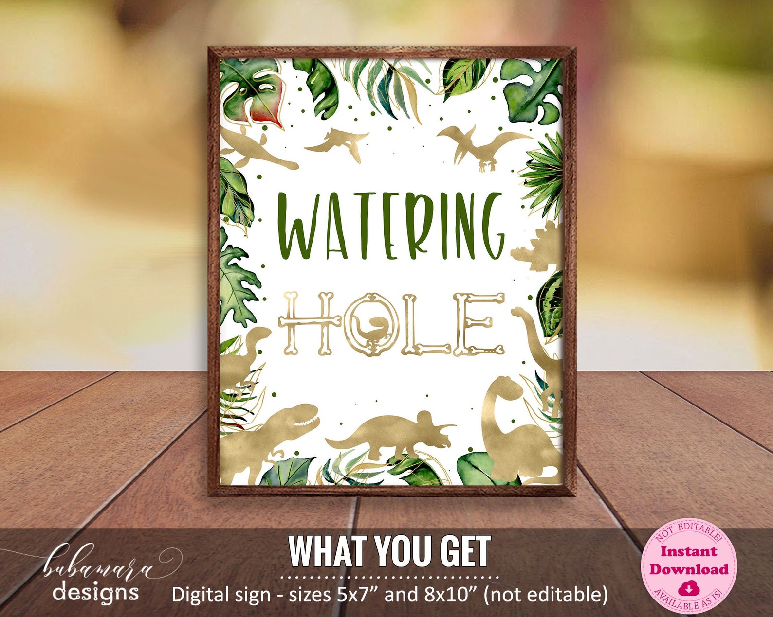 Dinosaur Watering Hole Sign Printable Gold Dinosaurs Watering - Etsy