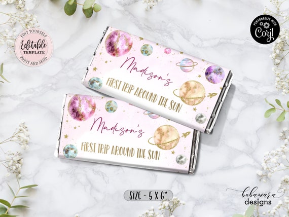 Outer Space Chocolate Bar Wrapper, Editable Galaxy Planets Birthday ...