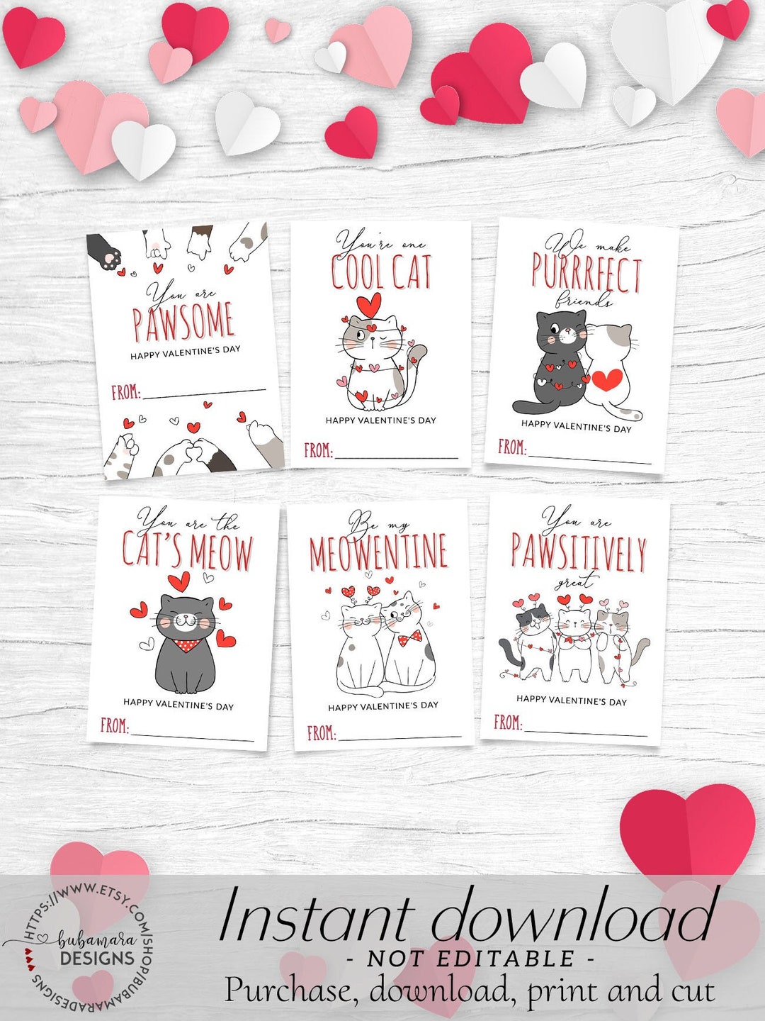 Printable Cat Valentine's Day Cards, Valentine's Day Cards for Kids ...