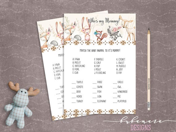 Woodland Animals Whos My Mommy Quiz Baby Shower Game Cute Etsy