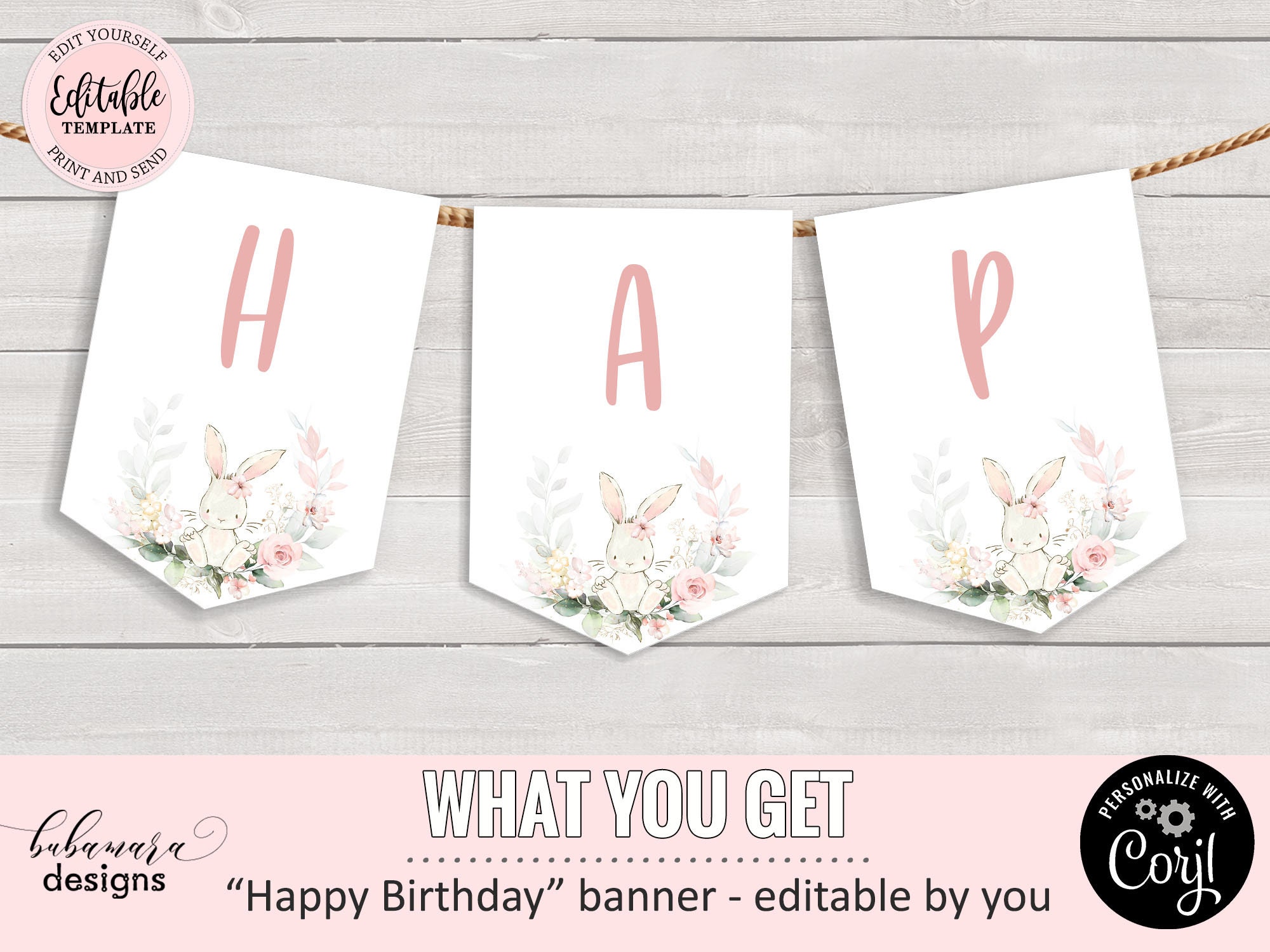 Happy Birthday Banner, Pastels Birthday Banner, Minimalist Banner,  Printables, Pastel Colors Banner, Party, Rose Gold, Banner Flags, Digital  by Greyfoxillustrations.com