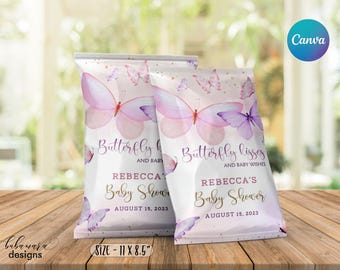 Editable Butterfly Baby Shower Chip Bag, Pink Purple Butterflies Chip Bag, Butterfly Baby Shower Snacks Treats Favor Chip Bag Digital CEP087