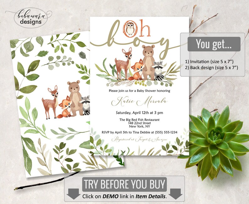 Oh Boy Baby Shower Invitation Woodland Boy Baby Shower Invite Etsy