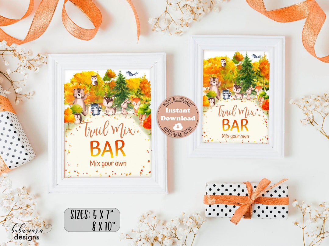 Autumn Woodland Trail Mix Bar Sign Fall Forest Animals Baby Etsy