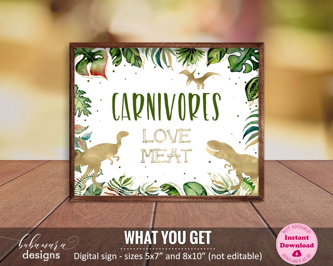 Carnivores Dinosaur Sign, Gold Dinosaurs Food Birthday Sign Boy ...