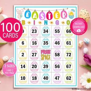 100 cartes de bingo de Pâques, activité de bingo, activité pour enfants en classe, jeu de société à téléchargement immédiat pour enfants et adultes, bingo imprimable