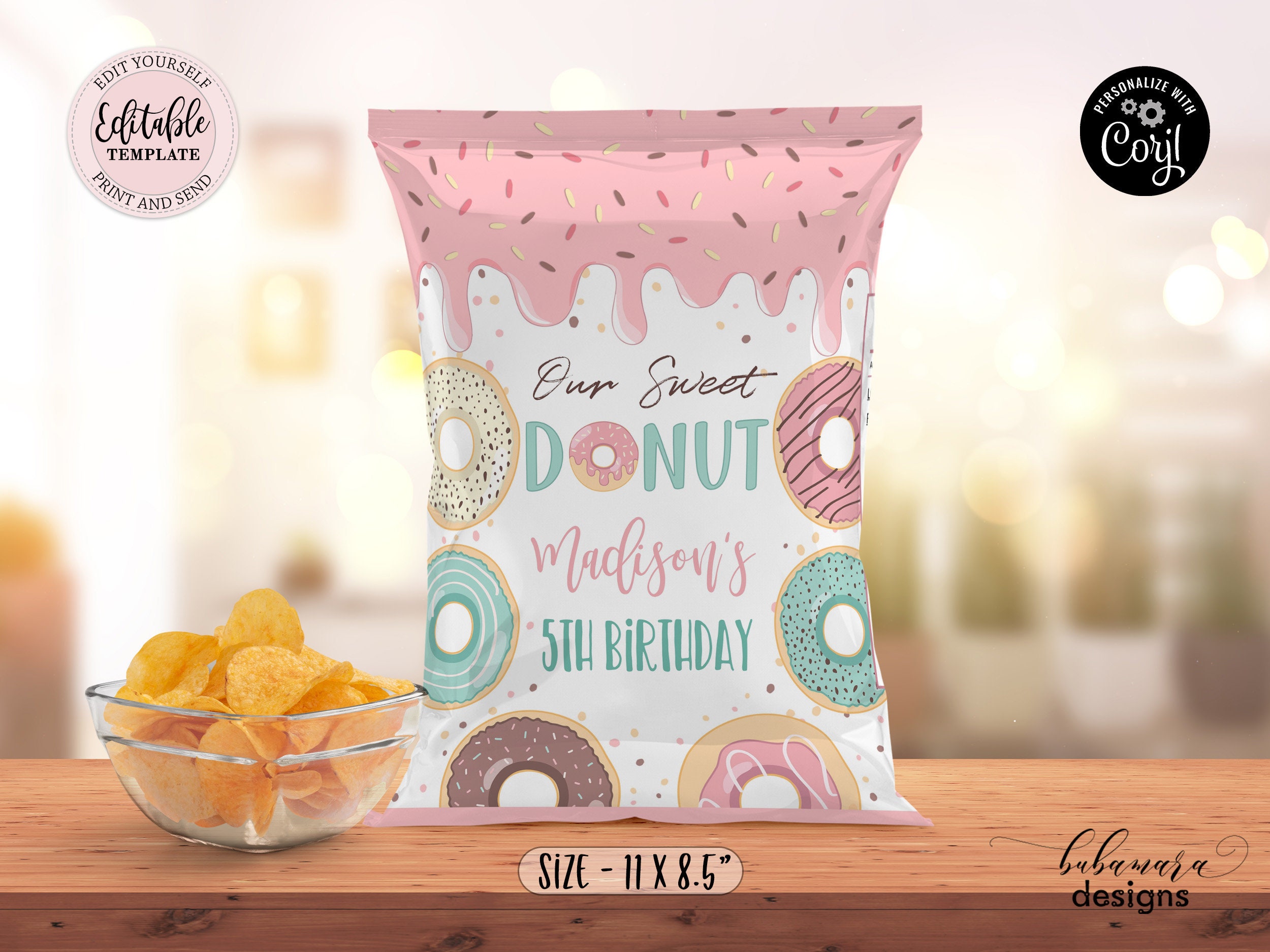 Editable Doughnut Chip Bag Sweet Donut Birthday Chip Bag Etsy