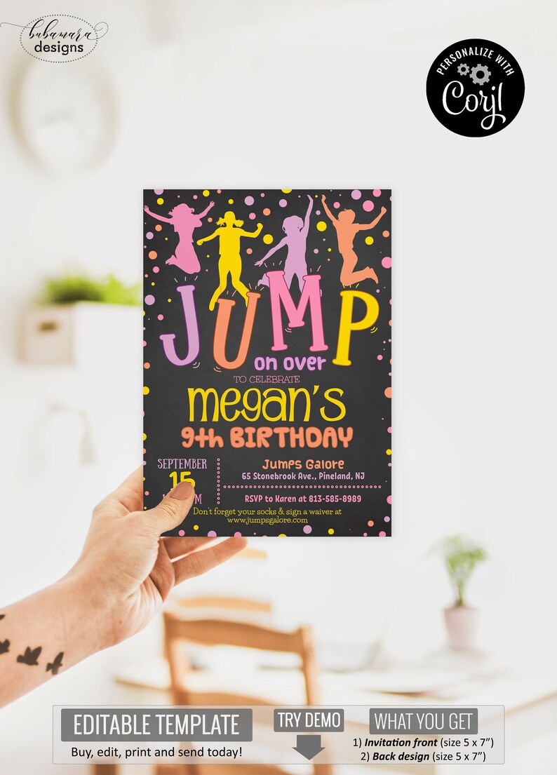 Jumping Birthday Girl Invitation Bounce Party Invitation Etsy