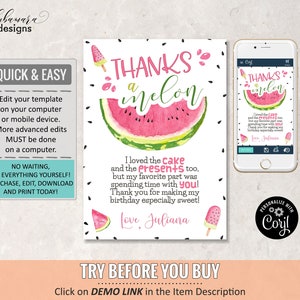Watermelon Thank You Note Thanks a Melon Thank You Card | Etsy