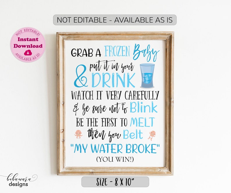 My Water Broke Baby Shower Game, Digital Ice Cube Babies Game, Blue Frozen Babies Game, Fun Boy Baby Shower Drink Game CEP034 image 1