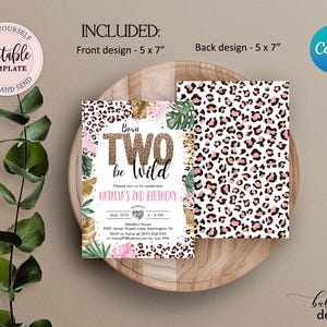 Editable Two Wild Leopard Print Invitation Girl, Jungle Birthday Party Invite, Leopard Print Safari 2nd Birthday Digital Invite CEP086 image 3