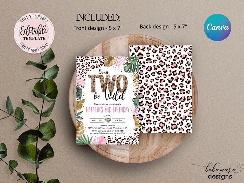 Editable Two Wild Leopard Print Invitation Girl, Jungle Birthday Party Invite, Leopard Print Safari 2nd Birthday Digital Invite CEP086 image 3