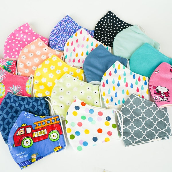 KIDS Face Mask, Kids Face Mask & Scrunchie Set, Washable Kids Face Mask, Kids Mask with Filter Pocket, Made in USA **New Colors**