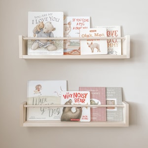 ONE nursery bookshelf, nursery decor, bookshelves, kids bookcase, book ledge, gift for baby, pine floating shelf
