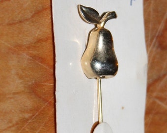 Vintage Pear Stick Pin, Gold Tone Fruit Jewelry Pin, Gift