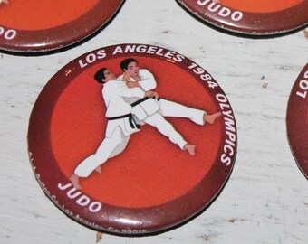 Vintage LA 1984 Olympic Judo Sport Button Pin Lot or Singles by L.A. Button CO, Black Belt, Dojo, Waza, Japanese, Tatami, Wrestle