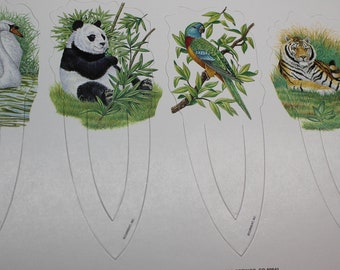 Nature Bookmarks by Current, Swan Bookmark, Panda Bear Bookmark, Parrot Bird Bookmark and Tiger Bookmark, One of a kind gift