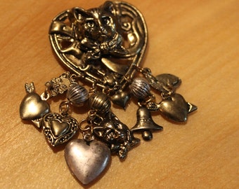 Vintage Cat Brooch with Charms that dangle