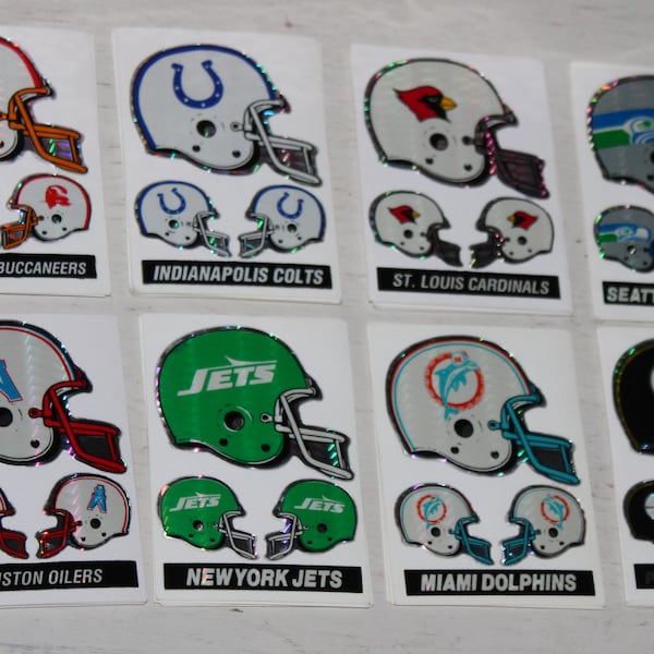 Vintage NFL Football Team Sticker Souvenirs - Vikings, Broncos, Packers, Falcons, Buccaneers, Colts, Jets, Dolphins, Seahawks