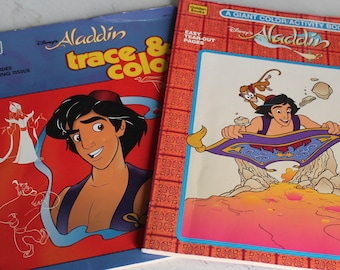 Vintage Disney's Aladdin Giant Coloring Activity Book and Aladdin Trace and Color Book by Golden Books