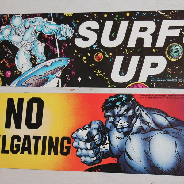 Vintage Marvel Incredible Hulk and or Silver Surfer Comic Images 1990 Bumper Stickers by Marvel Entertainment, Authentic, Gift, collector