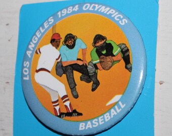 Vintage Los Angeles 1984 Olympic Baseball Pinback Button Pin de L.A. Button CO, regalo para la colección