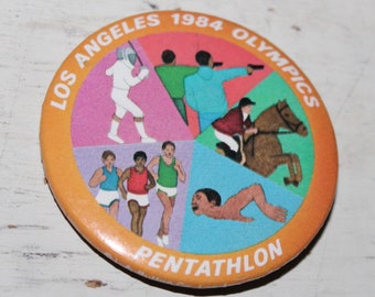 Vintage Los Ángeles 1984 Pentatlón Olímpico Pinback Botón Pin Lote por L.A. Button