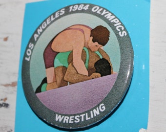 Vintage Los Angeles 1984 Olympic Wrestling Pinback Button Pin by L.A. Button CO