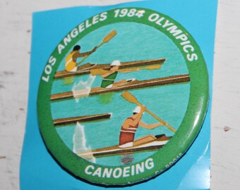 Vintage Los Angeles 1984 Olympic Canoeing Pinback Button Pin by L.A. Button CO, Gift for Collection