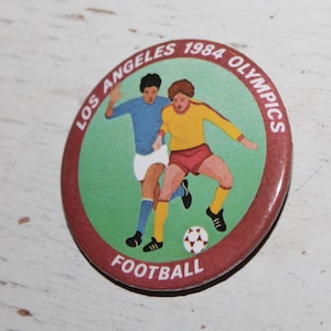 Vintage Los Angeles 1984 Olympic Football Soccer Pinback Button Pin by L.A. Button CO, Gift for Collection image 1