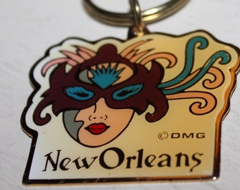 Vintage New Orleans Souvenir Keychain, The Big Easy Souvenir Key Chain Mardi Gras Vacation Memorabilia
