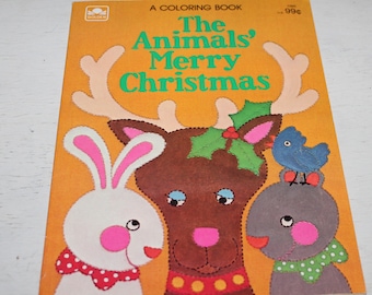 The Animals Merry Christmas Vintage Coloring Book - 1983 por Golden Book Unused