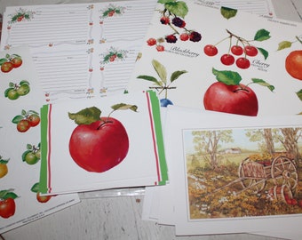 Wrapping Paper, Recipe Cards, Greeting Cards and Stickers by Current INC - Vintage Fruit Scrapbook Ephemera Paper Lot