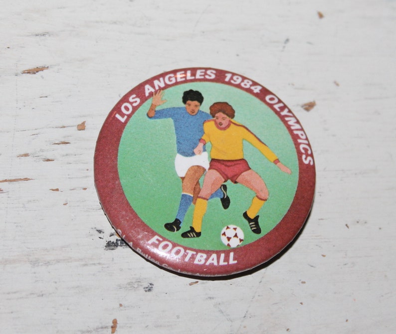 Vintage Los Angeles 1984 Olympic Football Soccer Pinback Button Pin by L.A. Button CO, Gift for Collection image 2