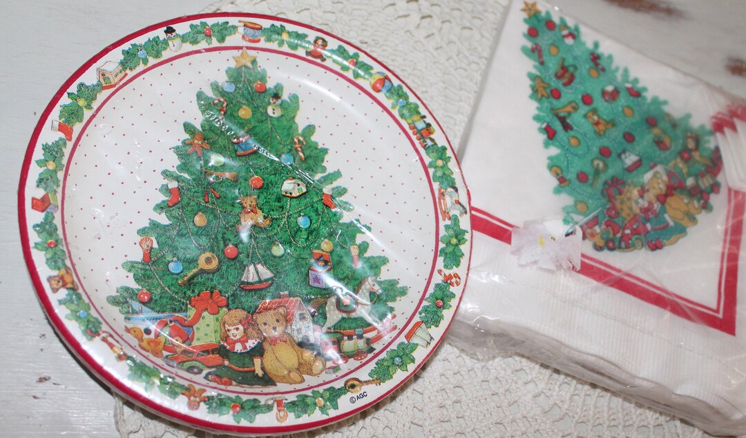 Vintage Christmas Tree Plates and Paper Napkins by American Greetings