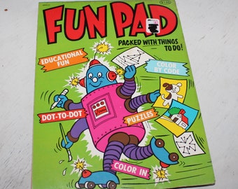Vintage Activity Fun Pad Robot with Dot to Dot, Color, Puzzles, Color to Code, and Educational Games by Prestige Books