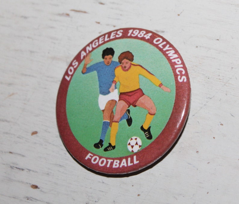 Vintage Los Angeles 1984 Olympic Football Soccer Pinback Button Pin by L.A. Button CO, Gift for Collection image 1