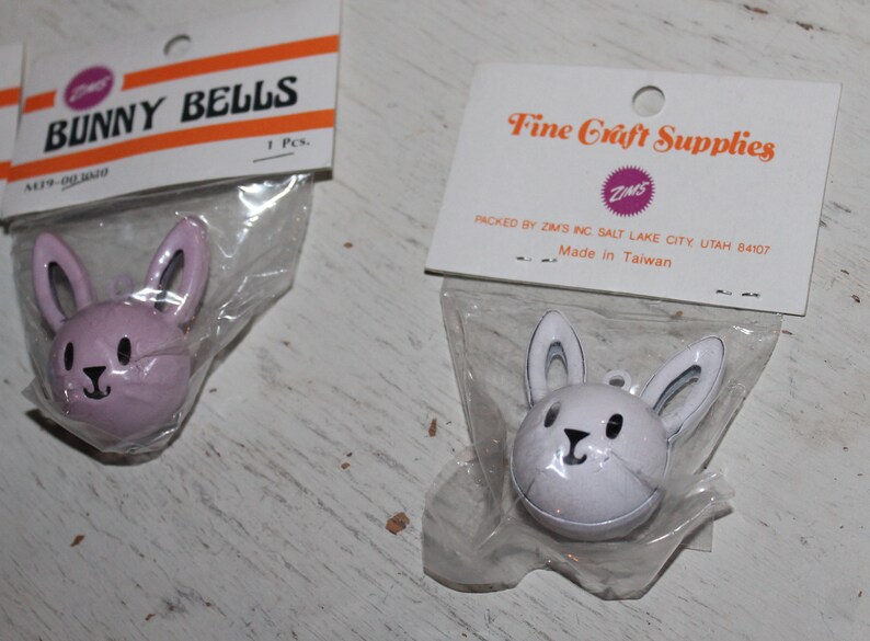 Vintage Bunny Bells Craft Supply by Zim's, SLC Utah Easter Bunny memorabilia Project Fine Craft Supplies Necklace bell image 6