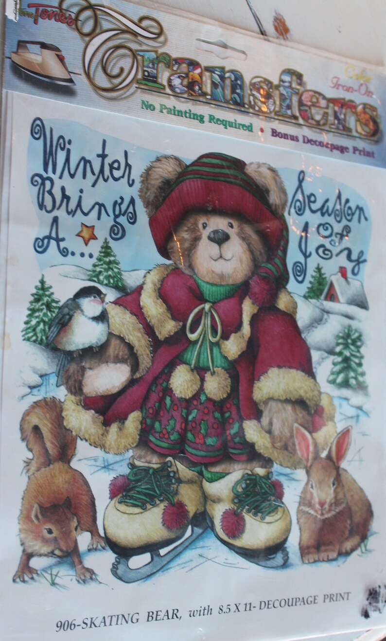 Skating Bear Christmas Sweater Craft Project Winter brings a Season of Joy Iron-On Transfer