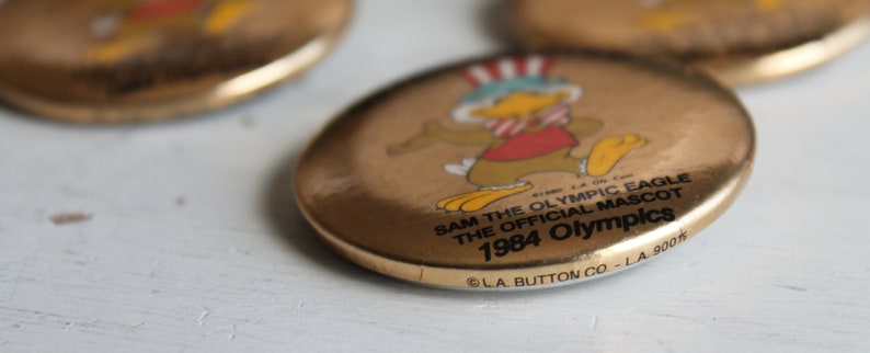 Go For The Gold Sam The Olympic Eagle Mascot Pinback Button Pin L.A. Juegos Olímpicos de 1984 imagen 5