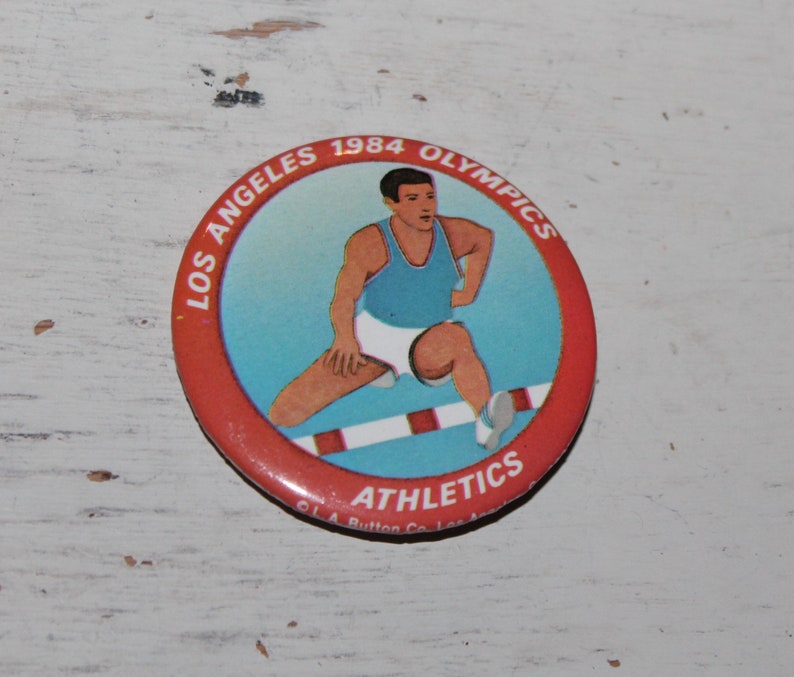 Vintage Los Angeles 1984 Olympic Athletics Pinback Button Pin by L.A. Button CO, Gift for Collector image 2