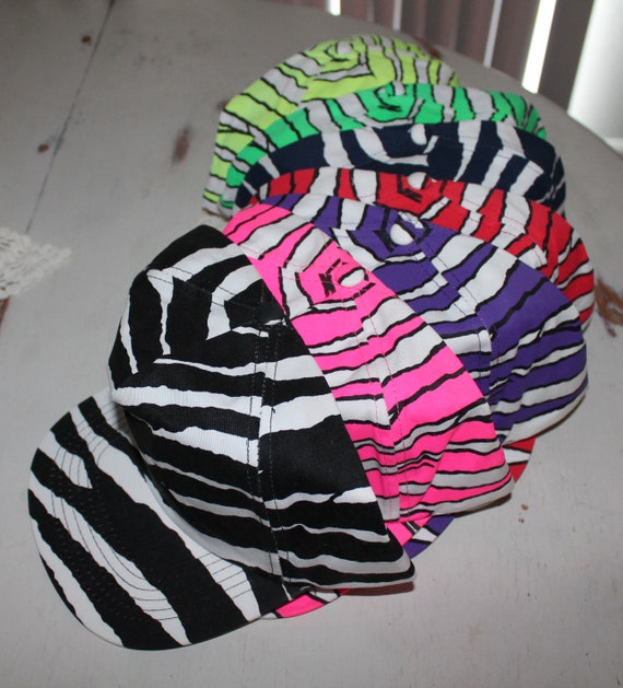 80's Neon Snap Back Baseball Hat, KC Zebra Stripe… - image 1