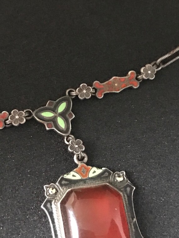 Art Deco Enamel and Carved Carnelian Sterling Sil… - image 2