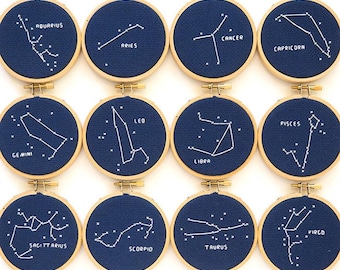 Zodiac Constellation Handmade Framed Cross Stitch
