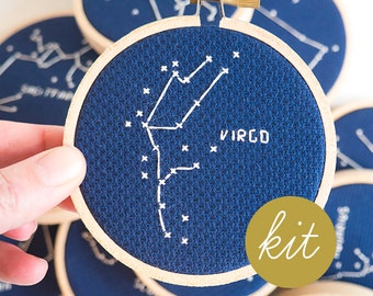 Virgo Constellation, Modern Cross Stitch Kit, Zodiac