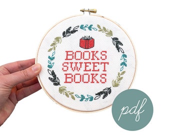 Books Sweet Books, Modern Cross Stitch Pattern, *PDF Only