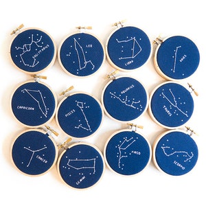 Zodiac Constellation Handmade Framed Cross Stitch