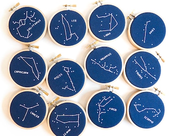 Zodiac Constellation Handmade Framed Cross Stitch