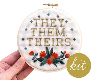 Pronouns (They. Them. Theirs.), Modern Cross Stitch Kit